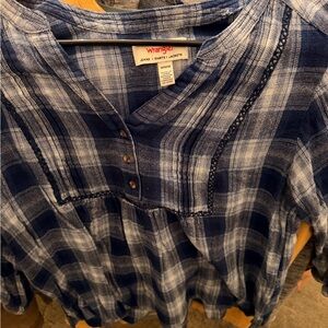 Wrangler Navy and White Checkered Top